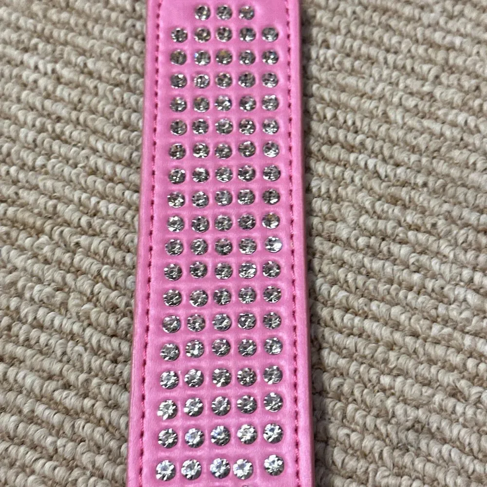 Rhinestone Dog pet collar pink faux leather BLING glam festival whimsy goth